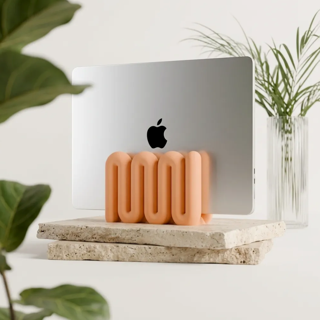 Close-up of Wibble Aesthetic Vertical Laptop Stand showing premium 3D printed quality