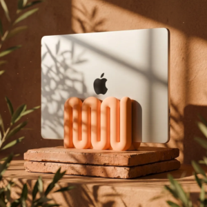 Apple MacBook stored vertically in Wibble Aesthetic Laptop Stand