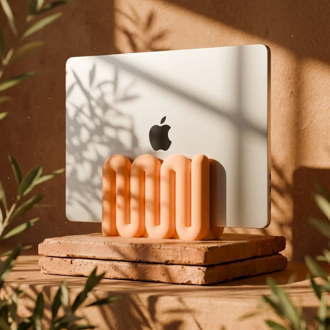 Apple MacBook stored vertically in Wibble Aesthetic Laptop Stand